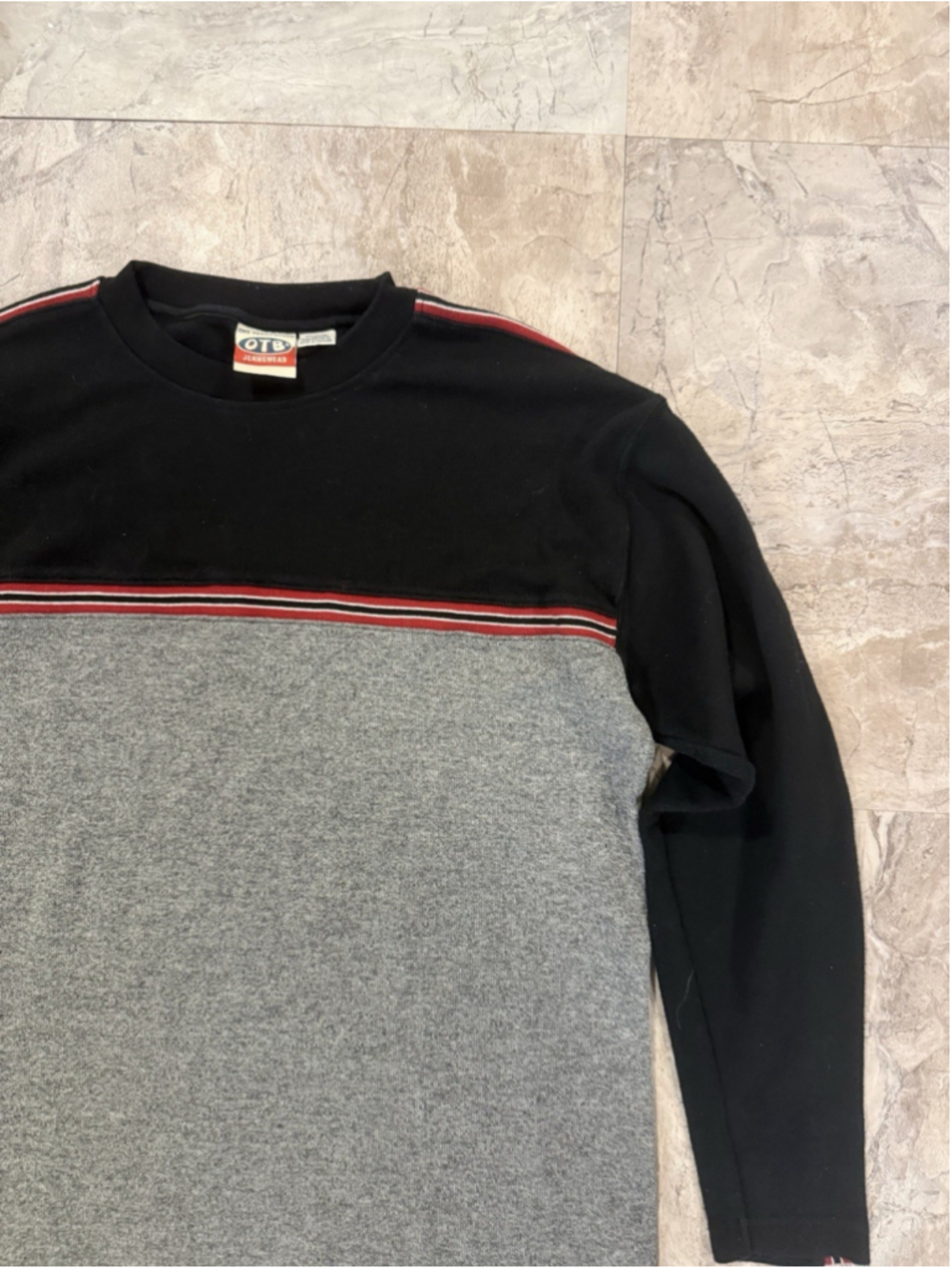 VTG OTB One Tough Brand Men's Pullover Gray Y2K Stripe Long Sleeve Size L Skater